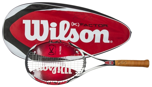 Roger Federer Autographed Tennis Racket and Cover (Wilson LOA)
